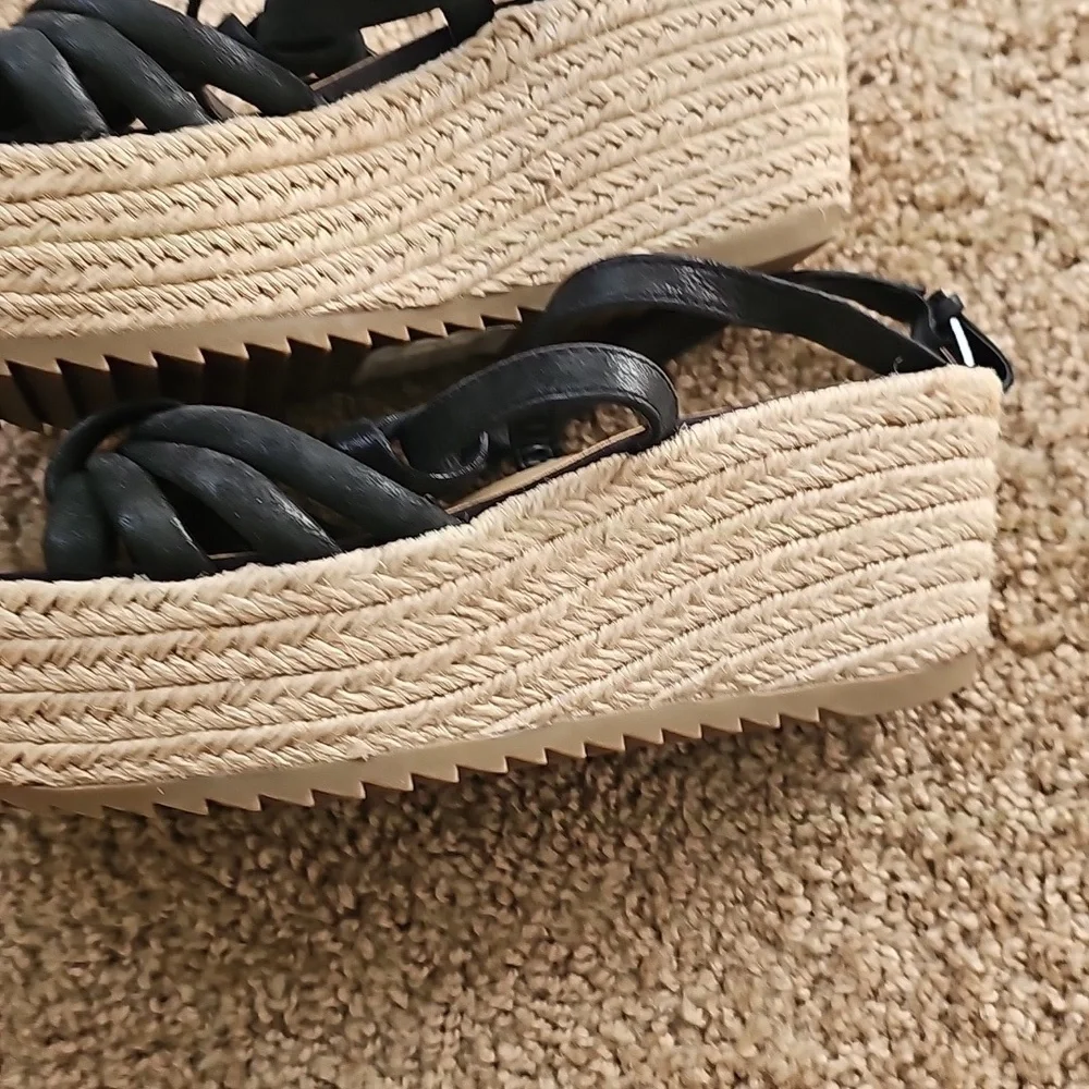 Naturalizer Odina Leather Espadrille Wedge ~ Black‎ ~ NEW